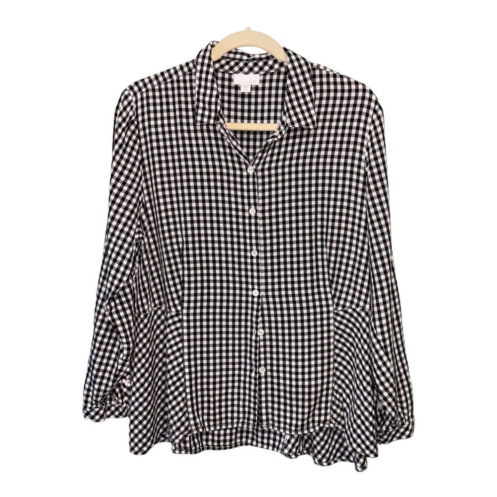 J. Jill Black and White Gingham Button Down 100% Rayon Women’s Top Sz. PLarge